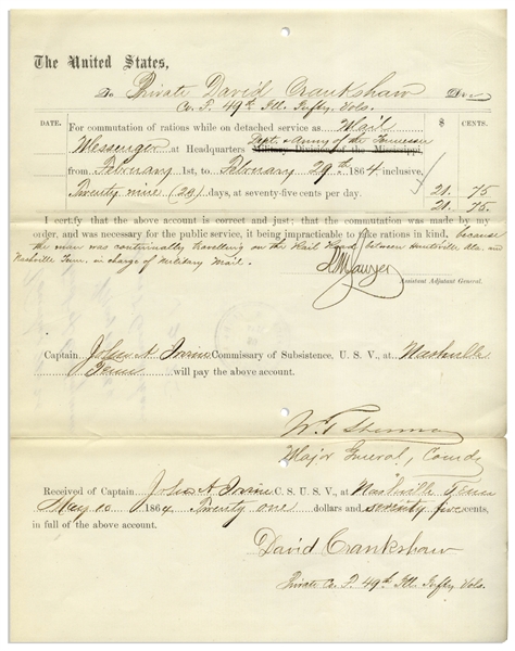 General William Sherman Civil War Document Signed in May 1864 During the Atlanta Campaign